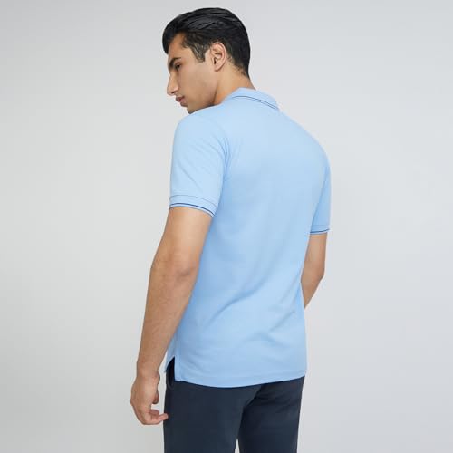 Image of Raymond Men's Modern Fit Solid Pattern Pure Cotton Polo Neck Half Sleeve Casual T-Shirt