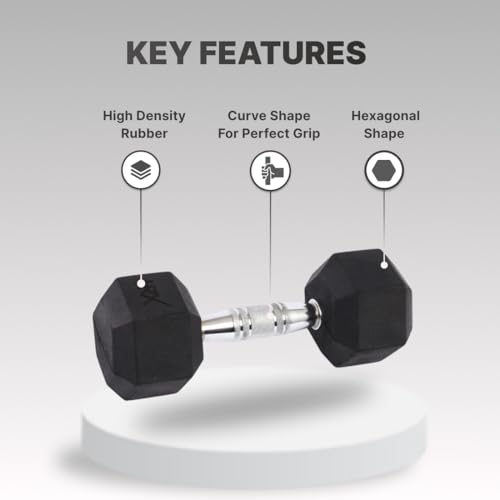 Image of HRX Hex Dumbbell Ideal for Home Workout Strength Training for Men & Women Pack of 2 Fixed Weight Dumbbell (10 kg)