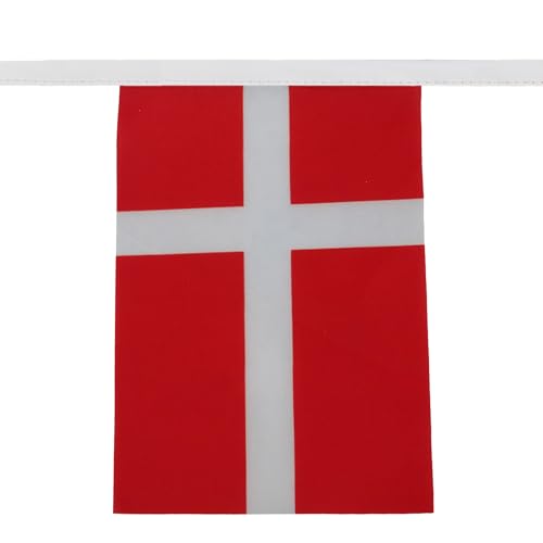 Image of AZ FLAG Denmark 6 meters BUNTING Flag 20 flags 9'' x 6'' - Danish STRING flags 15 x 21 cm