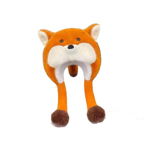 Fiocias Chapeau Animal En Peluche Oreilles Articulées Bonnet Drôle Accessoire Déguisement Costume Hiver Confortable Adapté pour Anniversaire Fête Familiale, Orange