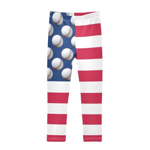 American Flag Baseball Girls Casual Leggings for Kids Printed Long Pant Bottoms Stretch and Soft