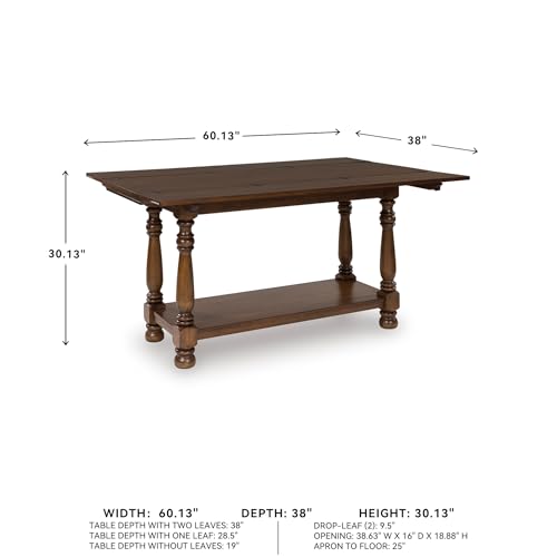 Image of Signature Design by Ashley Sturlayne Flip Top Sofa Table, Expandable Console to Dining Table, Drop Leaf Design with Hardwood Solids, Space-Saving Multi-Use Furniture for Living Room, Brown