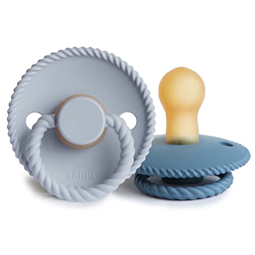 Image of FRIGG Rope Natural Rubber Baby Pacifier | Made in Denmark | BPA-Free (Powder Blue/Ocean View, 0-6 Months)
