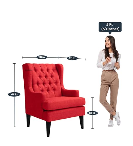 Image of Wingback Chair for Living Room one Seater Sofa |Luxury Rest Chair Arm Chair Sofa (Red)