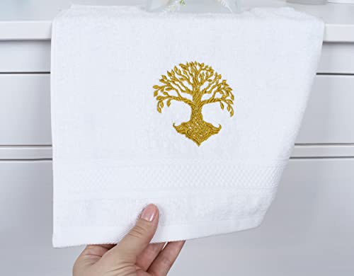 Voya - Luxury Embroidered Turkish Cotton - 13” × 13” Swashcloth For Bathroom, Kitchen, Hotel, Spa, Gym -White #TOP3