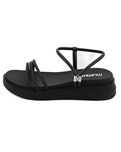 Sandales à plateforme femme Mumka en cuir synthétique noir taille 36 avec bride