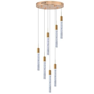 Upfelw Modern High Ceiling Crystal Chandelier 7-Lights, Large Spiral LED Raindrop Foyer Pendant Lighting, Bubble Staircase Living Room Hanging Light Fixture Flush Mount Gold Remote Control