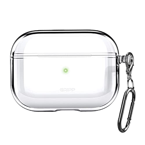 Image of GRIPP Clear Silicone AirPods Carrying Case for AirPods Pro (1st Generation) with Anti-Lost Carabiner Hook, Shockproof 360 Protection, Wireless Charging Support, Durable & Stylish - Clear