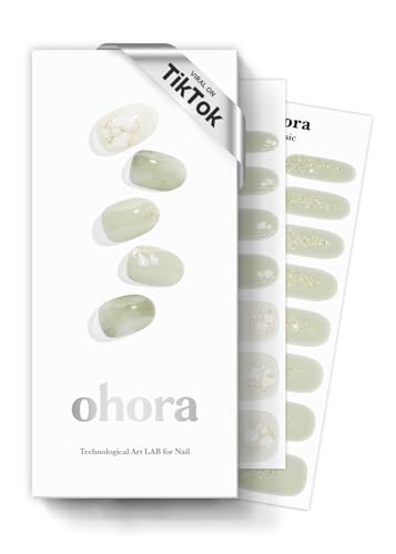 ohora Semi Cured Gel Nail Strips (N Green Tea) - Works with Any Lamps, Salon-Quality, Long Lasting, Easy to Apply &amp; Remove - Includes 2 Prep Pads, Nail File &amp; Wooden Stick