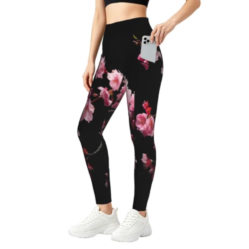 Pantalones de yoga para mujer holgados y transpirables con diseño de flores de cerezo