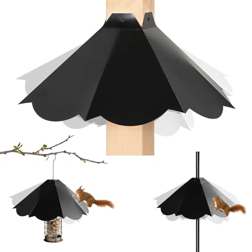Oversized 21 Inch Metal Squirrel Baffle Chew-Proof Weatherproof Squirrel Guard for Bird Feeder Pole and 4x4 Post Outdoor Hanging Squirrel Proof Baffle Black
