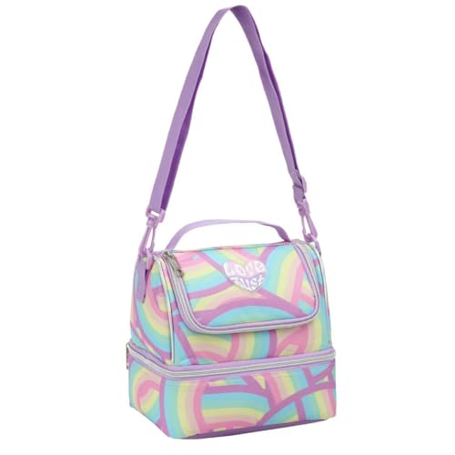 Lancheira Térmica Infantil Duplo Compartimento, Estampa Colorida, Alça Ajustável, Escolar para Passeio Viagem