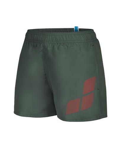Arena Jungen Boys' Beach Short Logo Swim Trunks, Sage-Fluo Red, 128 EU