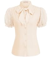 Belle Poque Summer Short Sleeve Office Button Down Blouse Vintage Business Casual Shirts Tops wit...