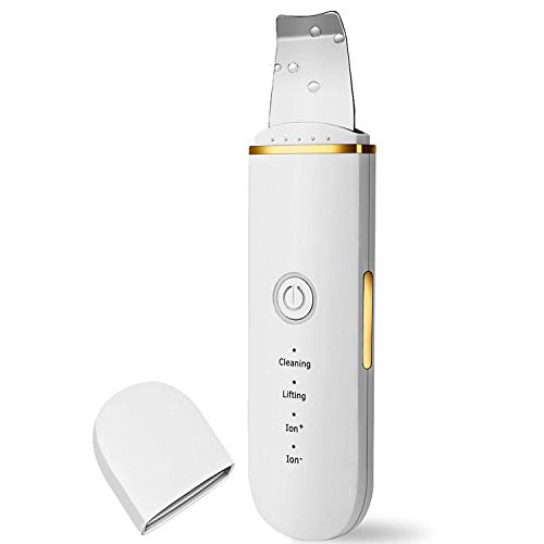 DOFELI Skin Scrubber Face Spatula, Blackhead Remover Pore Cleansing, Comedones Extractor Exfoliator Facial Lifting Tool with 4 Modes for Facial Deep Cleansing (White)