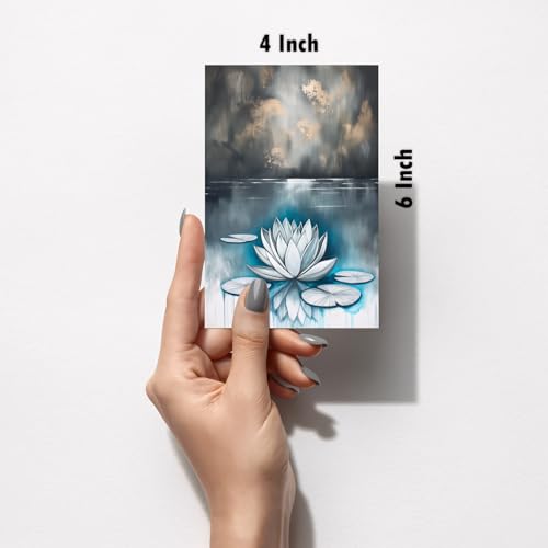 Image of SiddArtify Serene Lotus Flower Art Print Set - Teal Grey and Rose Gold - Set of 2-4x6 Inch - Board (Pack of 6) - Sticker (Pack of 6) Wall Room Decoration art Poster Prints