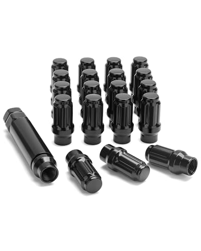 M12x1.5 Extended Lug Nuts for Toyota Camry Corolla Civic Accord Aftermarket Wheels 20pcs Black Lug Nuts for Chevy Malibu Ford Focus 12x1.5 Spline LugNuts with Socket Key for Wheel Spacers