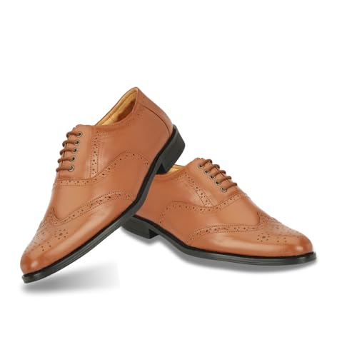 Image of Leatherful Genuine Leather Brogue Shoes for Men | TPR Sole & Nappa Leather Lining | Classic Dress Footwear New