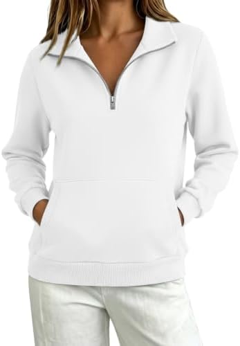 3/4 Zip Sweaters for Women Quarter Zip Pullover Oversized Sweatshirts White - 4