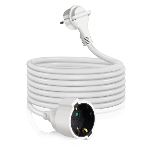 EXTRASTAR Cable de extensión de 3 m con Conector Plano, Cable de extensión Plano para Uso en Interiores con Enchufe de protección por Contacto, 3G×1,5 mm², 16A/250V, 3680W, Blanco