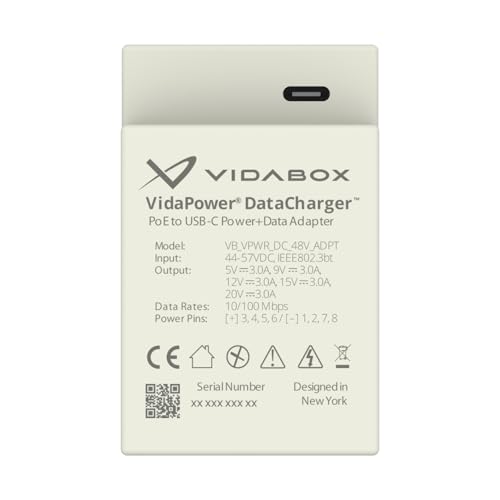 48V VidaPower® DataChargerTM : Adaptador 802.3bt CAT5 PoE a USB-C (Power+Data) con cable USB-C de 1.5 m miniatura 2