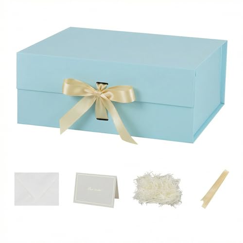 Caja de regalo grande azul con tapa 32x28x13,5 cm, caja para regalo Empaque cumpleaños, caja de zapatos al por mayor, Navidad Incluye relleno de papel triturado, tarjeta de sobre y cinta