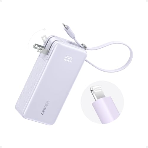Anker Nano 3-in-1 Power Bank, Foldable AC Plug, 10,000mAh, 30W Two-Way Fast Charging, Built-in Lightning Cable (Not for iPhone 16/15 Series), Compatible with iPhone 14 Series, AirPods, and M