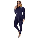 Women Long Sleeve Rash Guard One Piece Muslim Swimsuits Modest Swimwear Islamic Burkini Full Body Cover Muslim Dress Top Swim Pants UV Protection Bathing Suits Wetsuit Navy Blue S