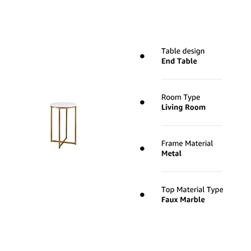 Walker Edison Cora Modern Faux Marble Round Accent Table With X Base, 16 Inch, Marble And Gold #TOP7