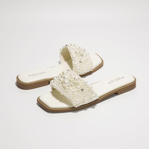 Project Cloud ROSEMARY-WHIT-7.5 Womens Sandals & Flats Slippers - Rhinestone Sandals For Women 2024 Memory Foam Flats For Women Non-Slip Women'S Sandals, Slides thumb #6