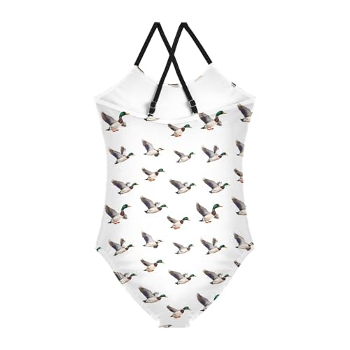 senya Girls Swimsuits One-Piece Swimwear Tie Bathing Suit Beach Summer Round Neck 5-6T Flying Duck Pattern2