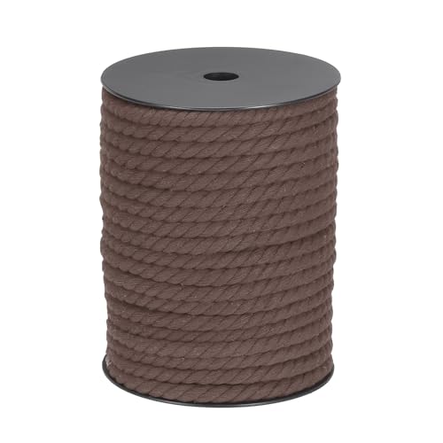 QUARKZMAN Corde en Coton à 3 Brins Torsadée, Corde Tressée, Marron Foncé 40M/47 Yards 8mm de Diamètre pour Suspendu Murale, Suspendu de Plante, Tricot, Nœuds de Macramé