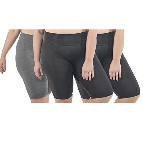 KIT 3 BERMUDAS FEMININA FITNESS CICLISTA COS ALTO BASICA LISA ADULTO Tamanho:G3-50;Cor:2 Pretas - 1