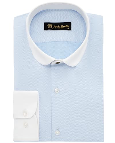 Blue Dress Shirts for Men | Penny Collar Shirts for Adult Men | Mens Button Down Long Sleeve Shirts | Mens Formal & Casual Shirts | Men 1920s Blinders Fancy Dress (Blue Herringbone XXL)