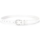 Picture of SANSTHS Women Leather Belt for Jeans Pants Fashion Ladies Skinny Belt for Dresses Thin Belt with Single Prong Buckle,White,L