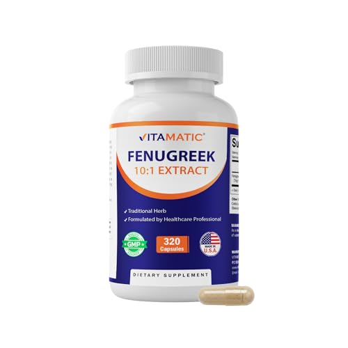 Vitamatic Fenugreek Capsules Extra Strength 3000 mg per Serving - Trigonella Foenum-Graecum - Methi Seeds Powder Pills - 320 Vegetarian Capsules