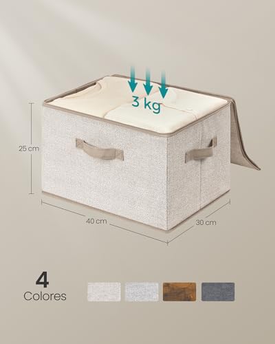 Miniatura 6 de Songmics Cajas De Almacenamiento Plegables, Juego De 3 Organizadores En Cajas Con Tapas Y Asas, Para Ropa, 40 X 30 X 25 Cm, Tejido De Tela No Tejida, Beige Arena Rzb003k01