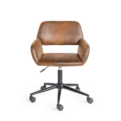 FurnitureR Oficina, Maquillaje Giratorio con Base de Hierro, Dormitorio de Suecia Marrón, Asiento Hueco Grande y Transpirable y Silla De Ordenador Ajustable en Altura, Metal, 56 x 55 x 75-85 cm