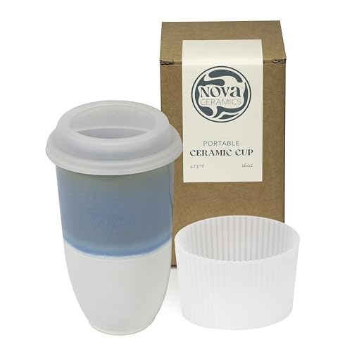 NOVA CERAMICS Travel Coffee Tumbler – Travel Mug - On the Go Coffee Mug – Microwave & Dishwasher Safe Green CoffeeTumbler - Gifts For Women Men Him Her – 16oz – Lagoon