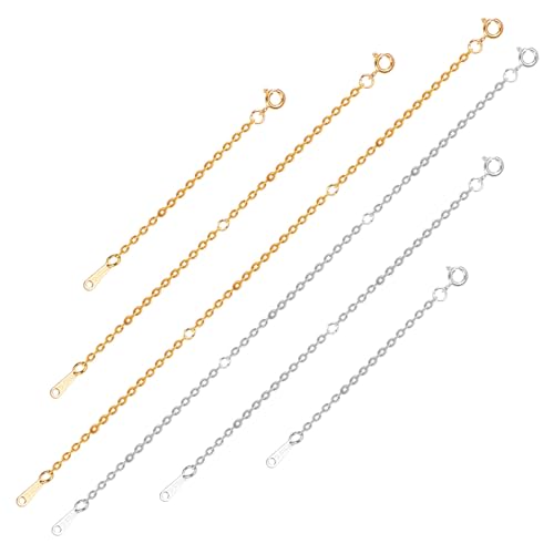 6uds Cadena Extensor de Collar, Extensores de Joyería de 3 Tamaños con Hebilla de Resorte Cadena de Extensión de Pulsera para Hacer Joyas Manualidades Collar Pulsera Tobillera(Plata, Oro)