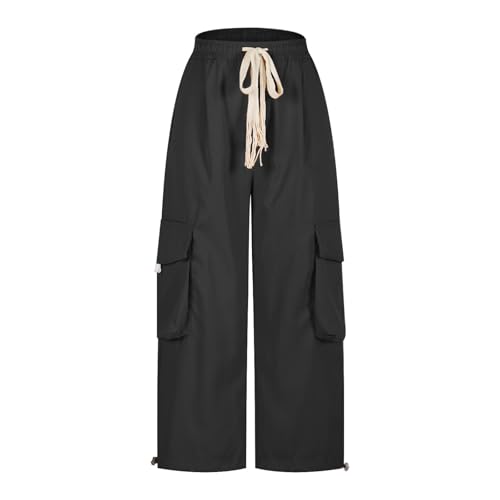 Akklian Fashion Cargo Pants Women Baggy Parachute Pants Y2K Teen Girl Outdoor Drawstring Elastic Waist Pants with Pockets4