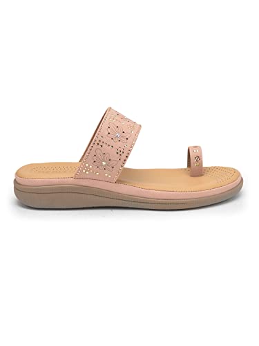 Image of Liberty Healers ELN-12 Casual Toe Ring Slipper for Women - Beige & Peach | Slip-on /Flats Slippers - Durable and Lightweight | Comfortable and Soft Outsole for Everyday Wear - Cushioned Footbed