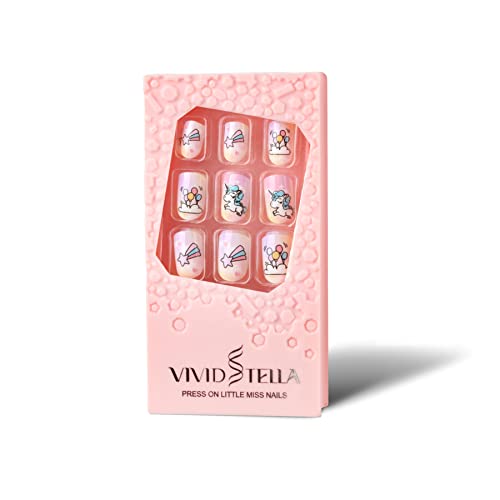 Faux Ongles pour Enfants Licorne Arc-En-Ciel Appuyez Sur Conseils Pré-colle Couverture Complète Court Faux Ongles Beaux Enfants Petites Filles Cadeau Décoration Ongles