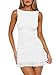 HOCILLE Women's Sexy Bodycon Boat Neck Mini Dresses Sleeveless Ruched Ruffle Hem Club Party Short Dress, Small, White