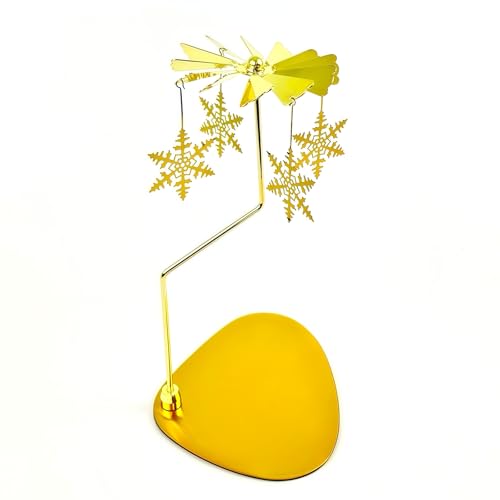 Spinning Candle Carousel Rotary Holder German Rotating Metal Tea Light Holder Chime Candle Spinner for Christmas Gold Snowflake Decor Gifts for Women Sister Mom Hostess Candlestick Table Centerpiece