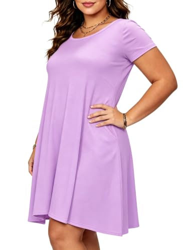 Image of Afibi Womens Short Sleeve Loose Pockets Dress Casual Swing T-Shirt Dresses