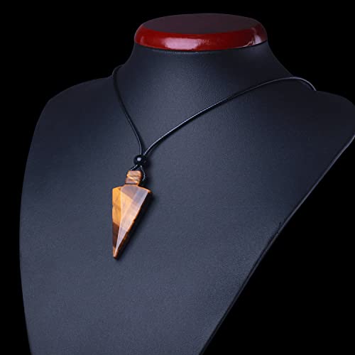 Arrowhead Necklace - Genuine Tiger Eye Viking Jewelry - Black Adjustable Cord - Spiritual Protection Amulet - Healing Stones And Crystals Pendant - High Vibration Energy Gemstones - Norse Symbol #TOP3
