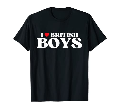 Funny I Love British Boys I Red Heart British Boys Britannico Maglietta