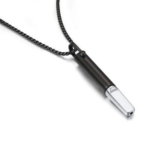 Breathing Necklace with Filter Cotton for Quit Smoking & Stress Relief, Stainless Steel Mindfulness Breathing Pendant-Gift (Silver/Black)