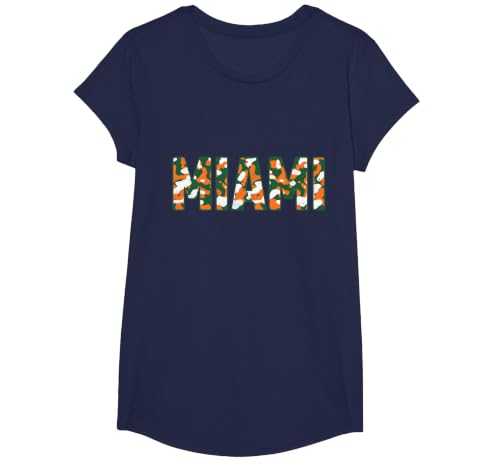 Miami Camo T-Shirt, Girls, Navy Blue, Small